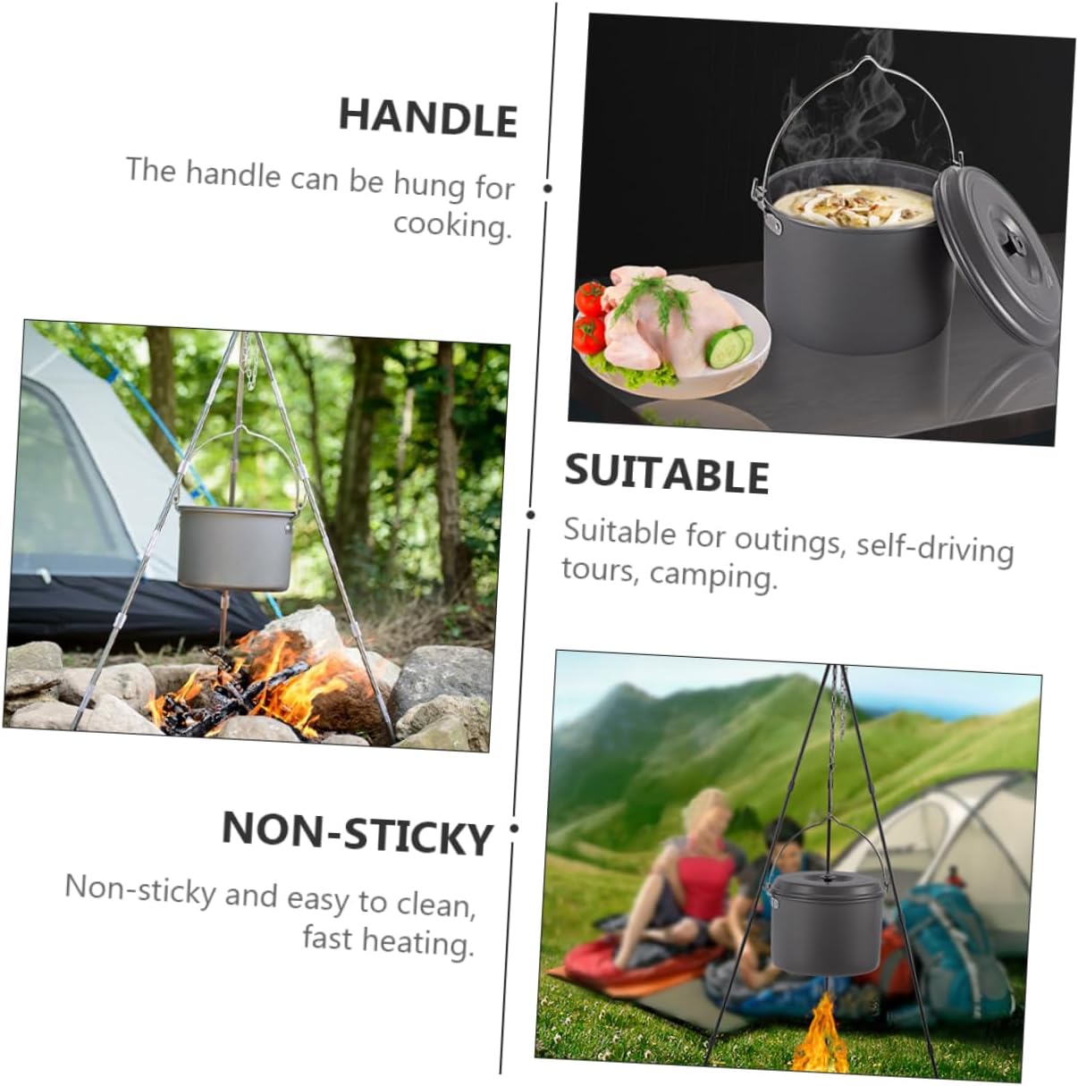 1Pc Capacity Camping Pot with Folding Handle Portable Outdoor Cooking Cookware for People for Campfire Cooking and Hiking Adventures