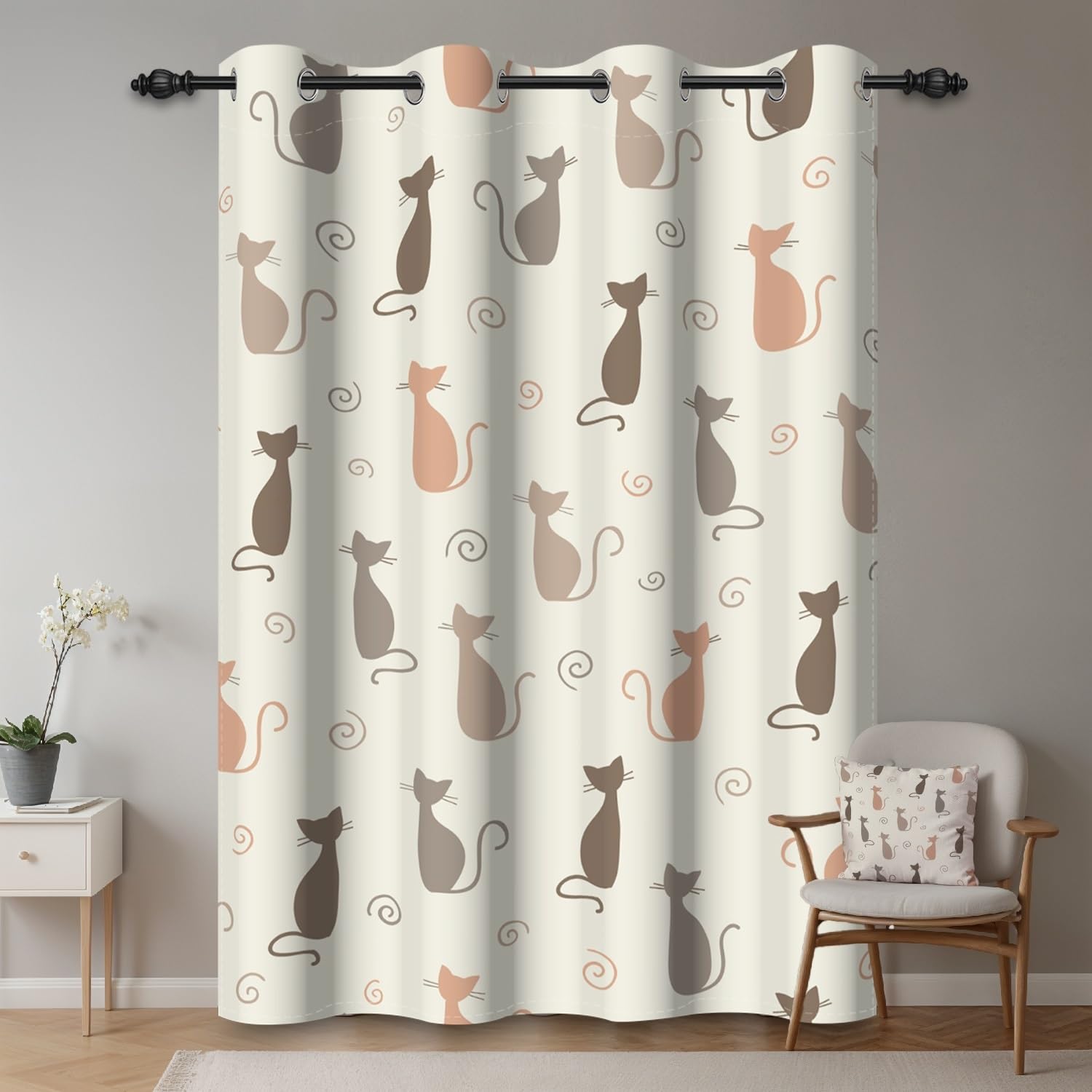 135x245cm Rideau occultant à Motifs de Chats animé Chaton coloré Silhouette arrière Cloisons isolantes Rideaux à œillets pour fenêtre Chambre d'enfant garçon ou Fille Salon,1 Panneau Simple