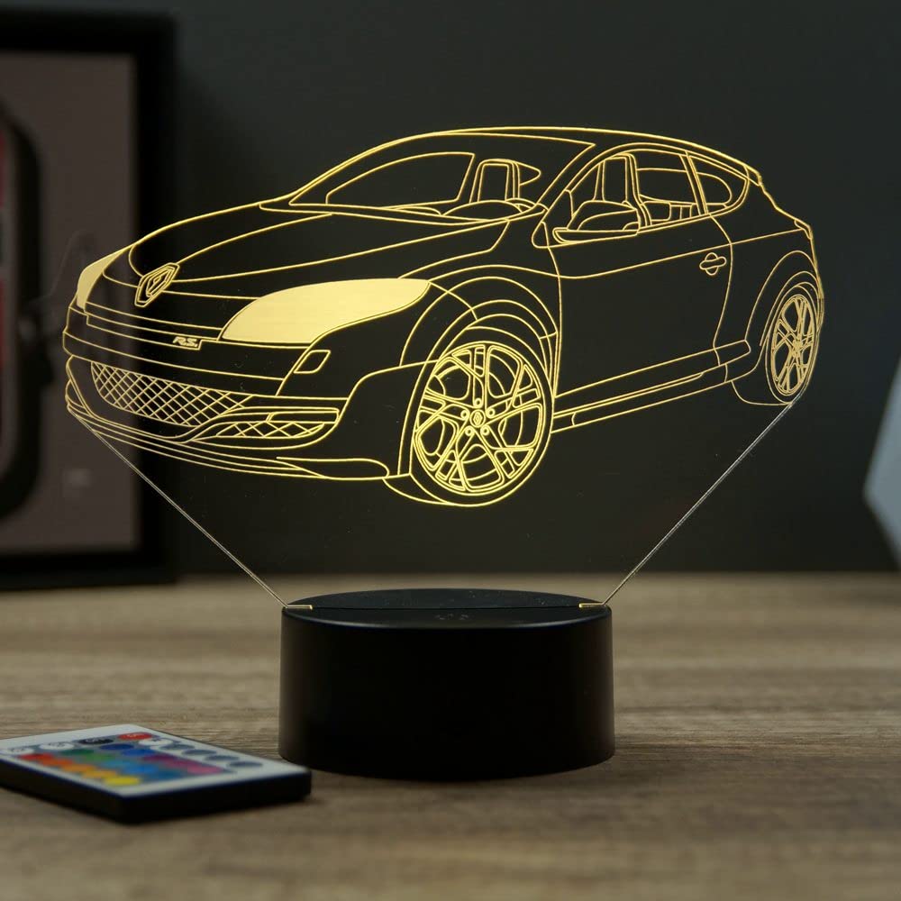 Lampe LED 3D Renault Mégane 3 RS Personnalisée Prénom – Veilleuse 16 Couleurs Télécommande