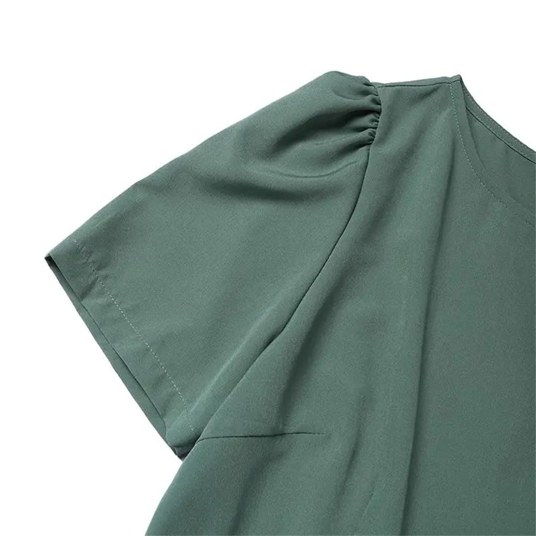 Damska plisowana sukienka damska z krótkim rękawem okrągły dekolt zaciśnięta talia do kolan Vestidos eleganckie szaty imprezowe