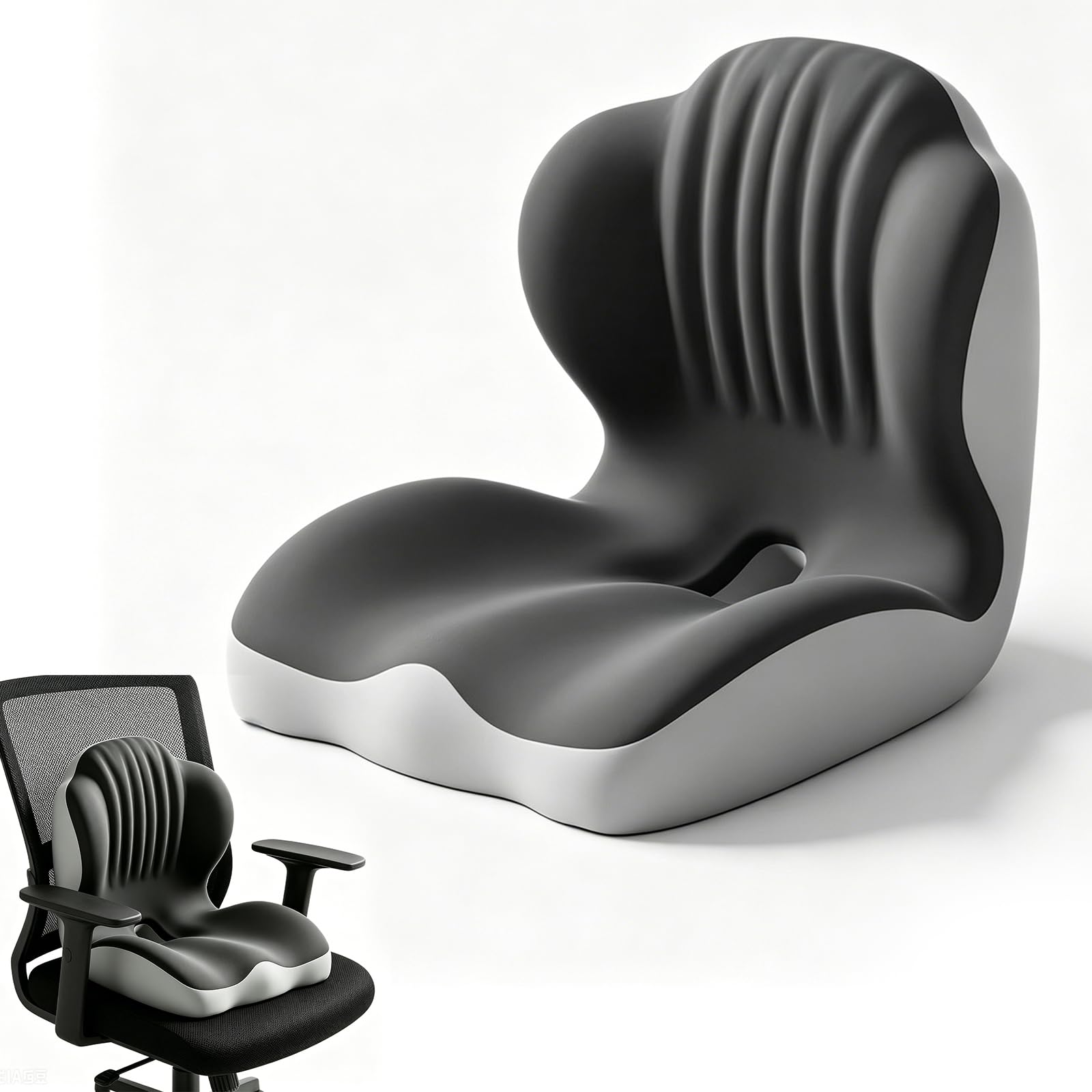 Cojín ergonómico en Forma L Espuma viscoelástica Soporte Lumbar coxis Transpirable Almohada Asiento Oficina Coche hogar Alivia Fatiga Espalda Gris Oscuro