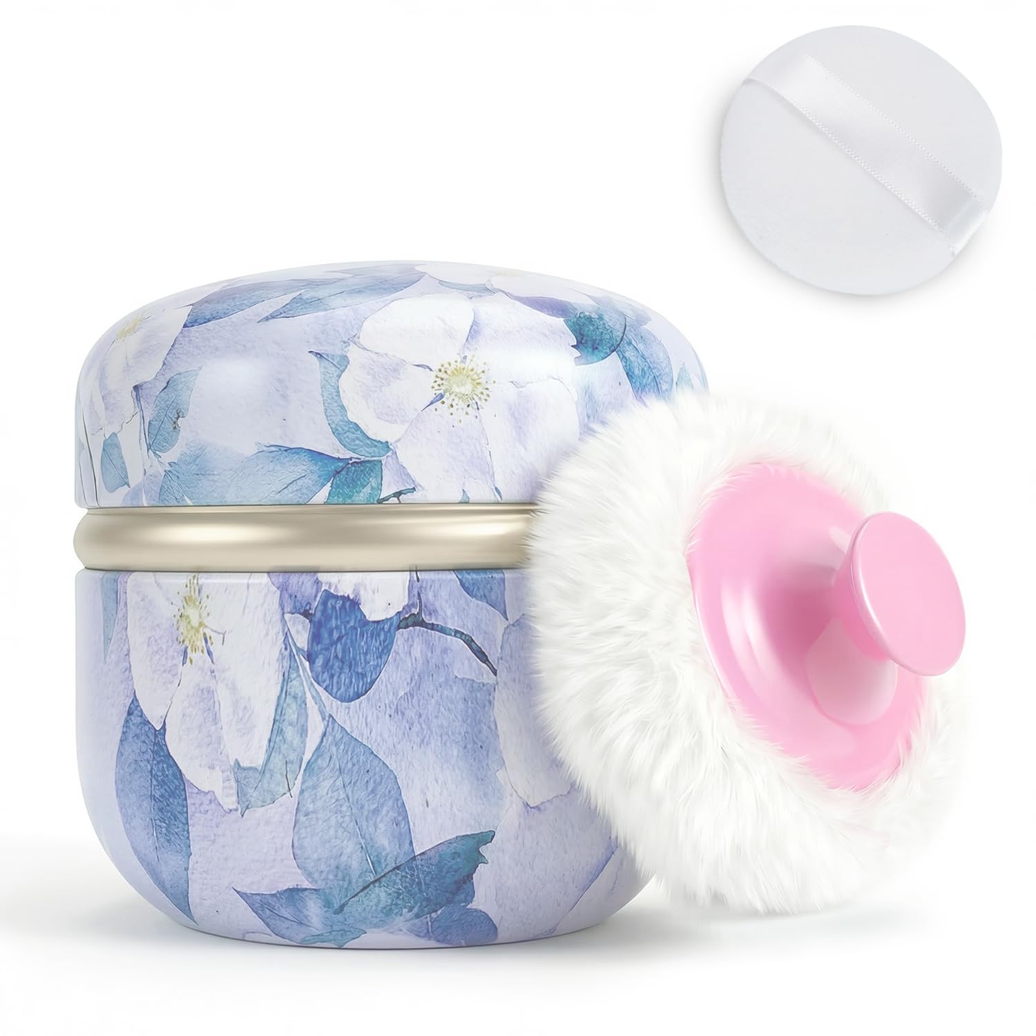Photo 1 of SHIMIDO Body Powder Puff and Container, 3.15" Portable Empty Powder Case Box with Lids for Baby, Women's, Travel and Home Use (Purple Flowers)