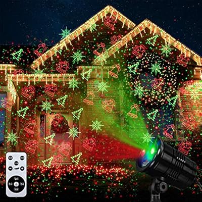 Christmas Laser Lights Outdoors Decoration Projector Light Waterproof LED Star Show for Xmas Decor House Home Yard Garden Patio Wall Indoor, Red and Green with Wireless Remote