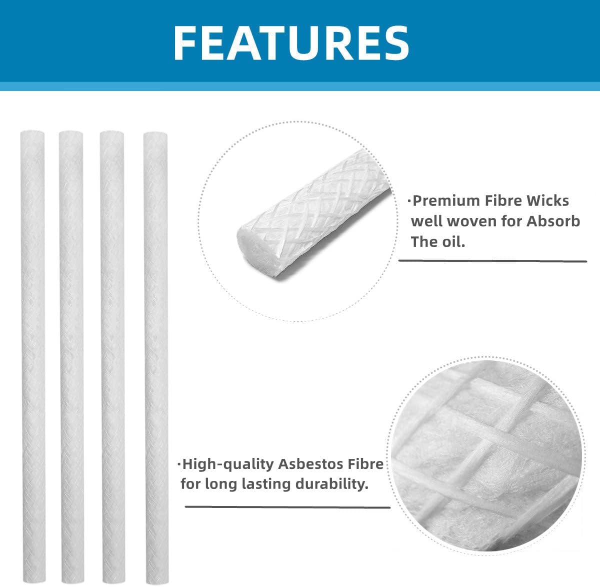Replacement Fiberglass Wicks for Tiki Torch, Long Life Glass Fibre Lamp Wicks, 0.5 by 13.78 Inch, Pack of 16