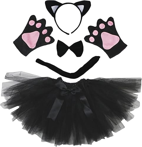 Petitebella - Conjunto de disfraz de animalito de 5 piezas para niñas de 1 a 5 años, incluye tutú, diadema, colita, moño y guantes Petitebella - Conjunto de disfraz de animalito de 5 piezas para niñas de 1 a 5 años, incluye tutú, diadema, colita, moño y guantes