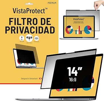 VistaProtect - Filtro de Privacidad y Filtro Anti Luz Azul Premium para Computadoras Portátiles con Pantalla Plana De Vidrio, Desmontable (14