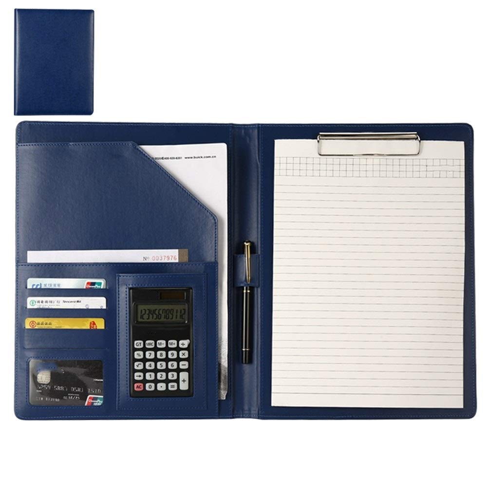 Conférencier en cuir polyvalent pour CV, présentation, entretien, documents d'affaires (bleu, 251 x 323 mm)