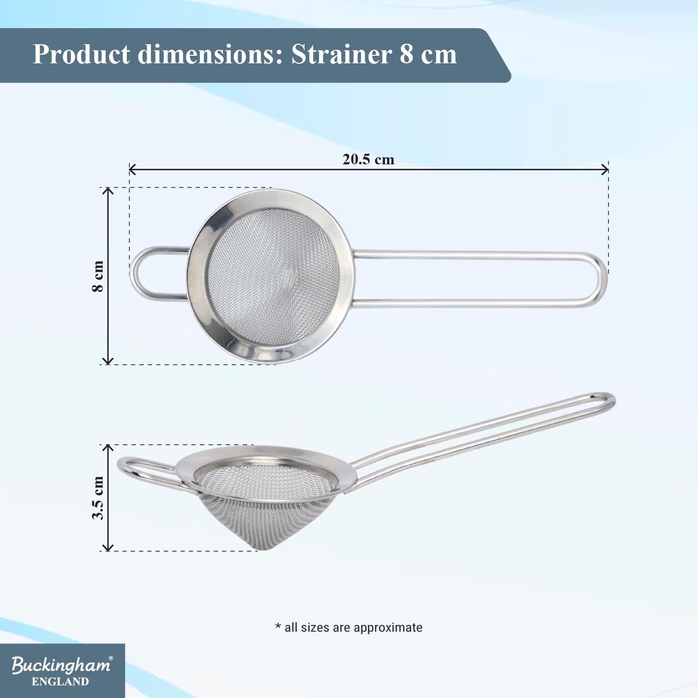 Buckingham Edelstahl feinmaschig konisch Sieb Sieb zum Backen - Rostfrei, Spülmaschinenfest (8cm)