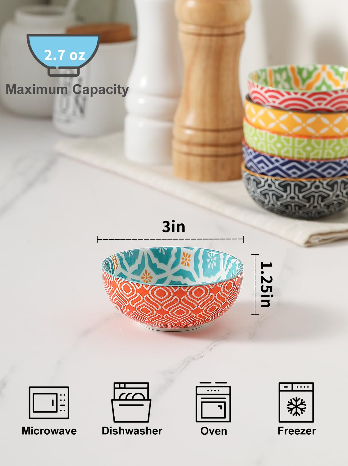 Metahom Juego de 6 cuencos de cerámica para salsa de soja, mini cuencos de 3 pulgadas para condimentos, sushi, aperitivos, guarnición, juego de 6