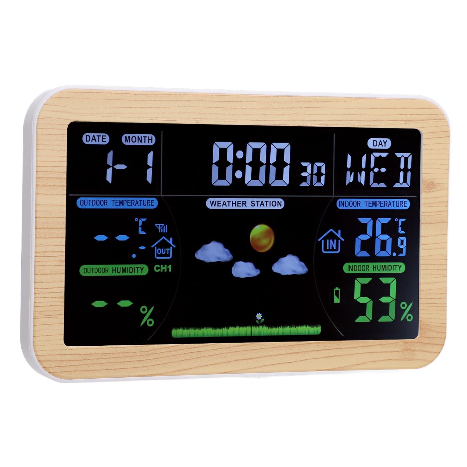 Fafeicy Stacja Pogodowa ABS Weather Clock z Szerokim Zakresem Wewnątrz i na