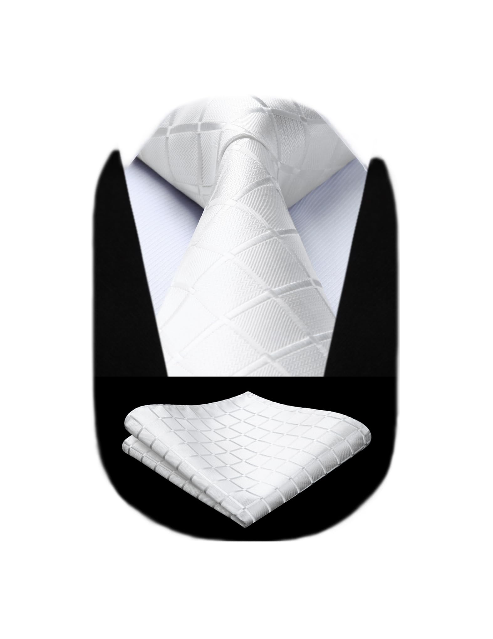 HISDERNMens Tie and Pocket Square Set Formal Classic Elegant Check Ties for Men UK Wedding Party Business Necktie and Handkerchief