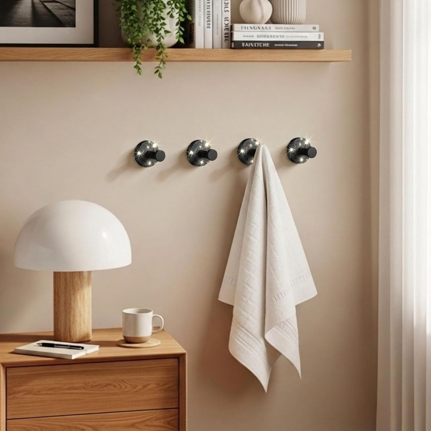 4 Pcs Glitter Rhinestones Coat Hook Bathroom Decorative Bling Hooks for Shower Wall Mounted Metal Hook Towel Hooks for Shower Glass Door Accessories