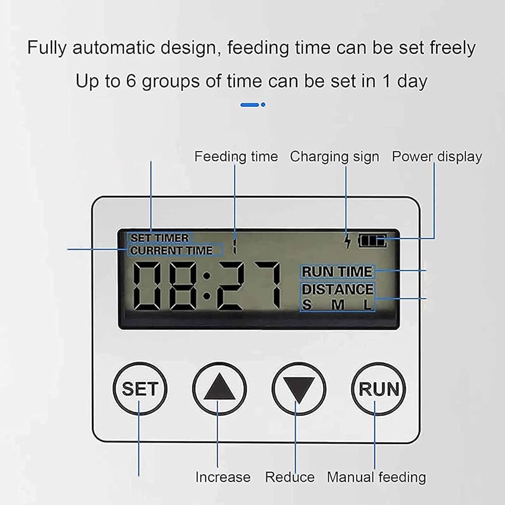 Solar Automatic Fish Feeder, 6L Electric Fish Food Dispenser, 120° Dispersed Feeding Design, with LCD Display and Smart Timer, for Indoor Outdoor