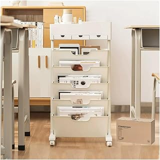 Compact Desk Storage Organizer with Caster Wheels - 6-Tier Movable Classroom Deskside Bookshelf for Small Space Storage