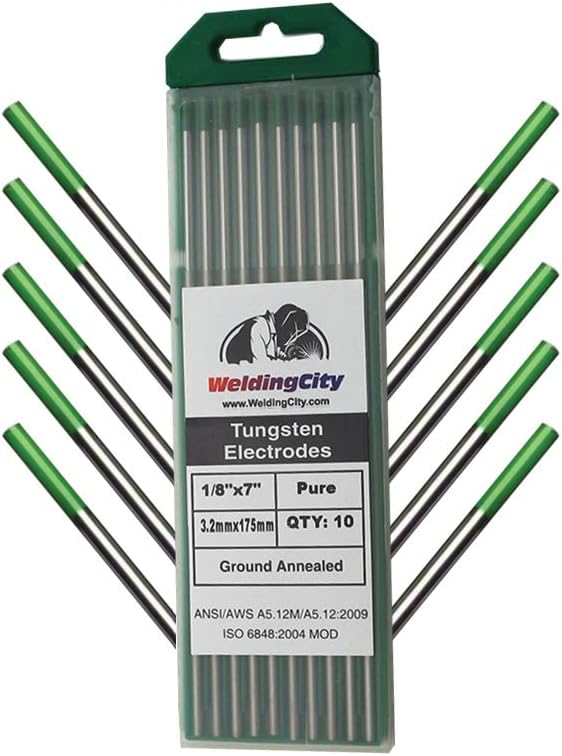 WeldingCity 10-pk Premium TIG Welding Tungsten Electrode Rod Pure (Green, EW-P) 1/8" x 7" | 10-pcs