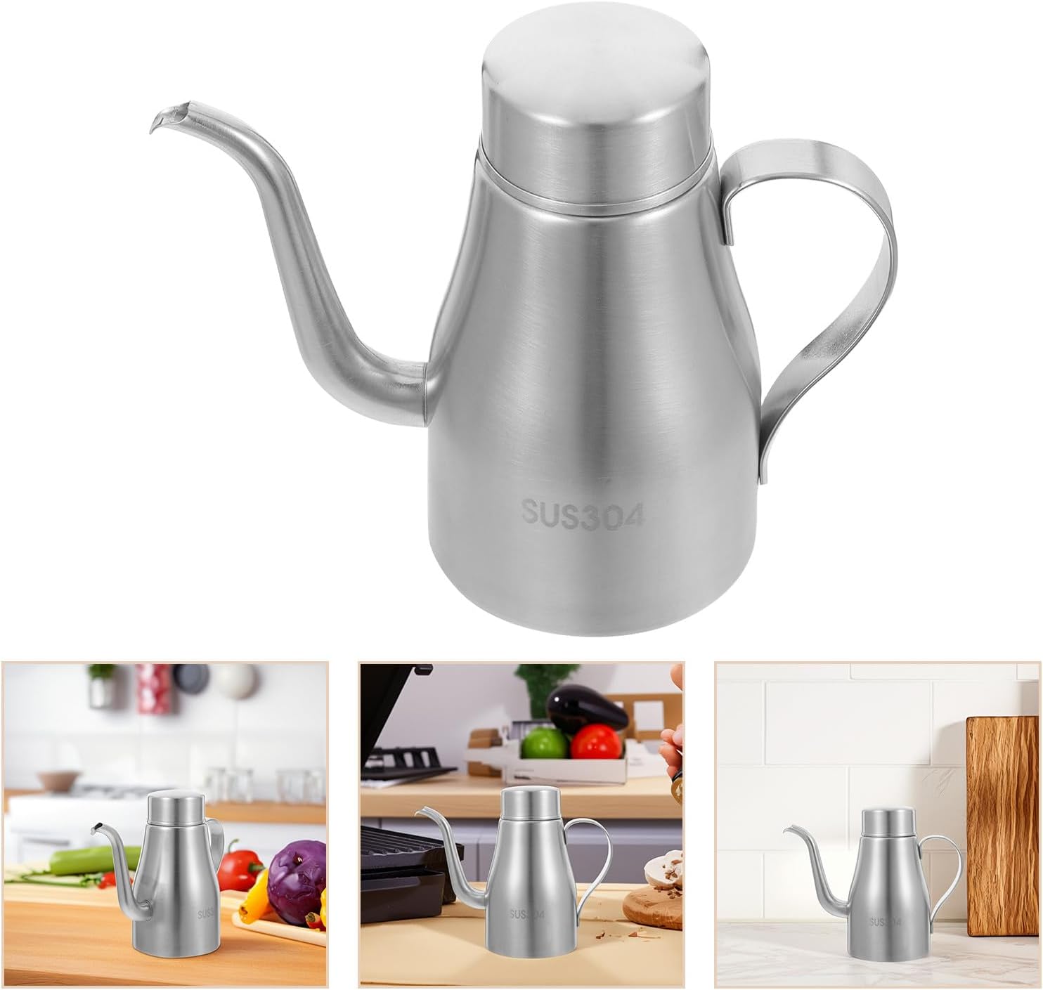 Stainless Steel Oil Dispenser Bottle 13oz with Pour Spout for Kitchen Use Food-grade 304 Steel Oil Sprayer Vinegar and Soy Sauce Storage