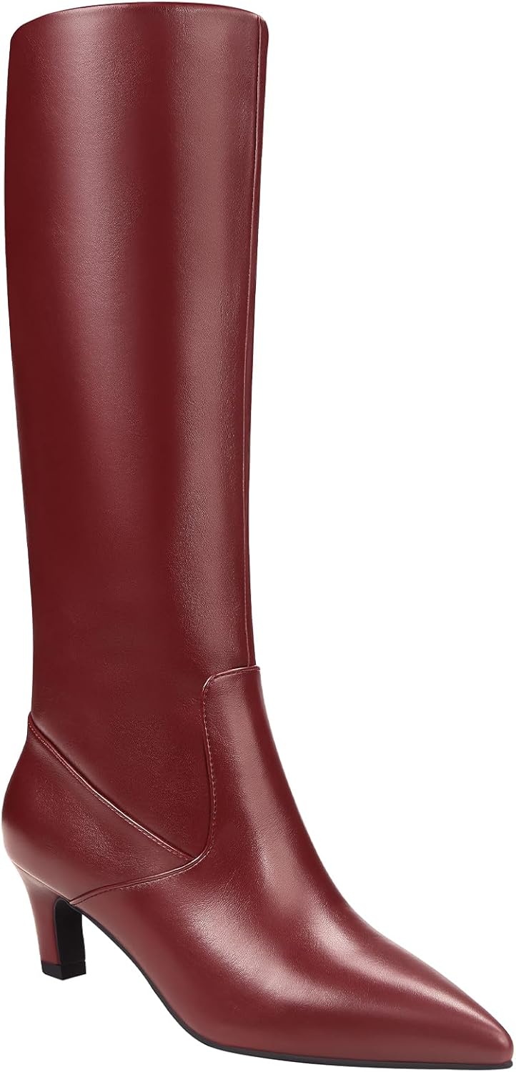 Knee High Boots for Women - Long Tall Boots for Women Faux Leather Block Heel Pointed Toe with Side Zipper Fall Winter