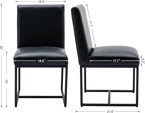 Miniatura 6 de RIVOVA Juego de 2 sillas de comedor tapizadas, modernas sillas de cocina de piel sintética, sillas laterales sin brazos con patas de metal para