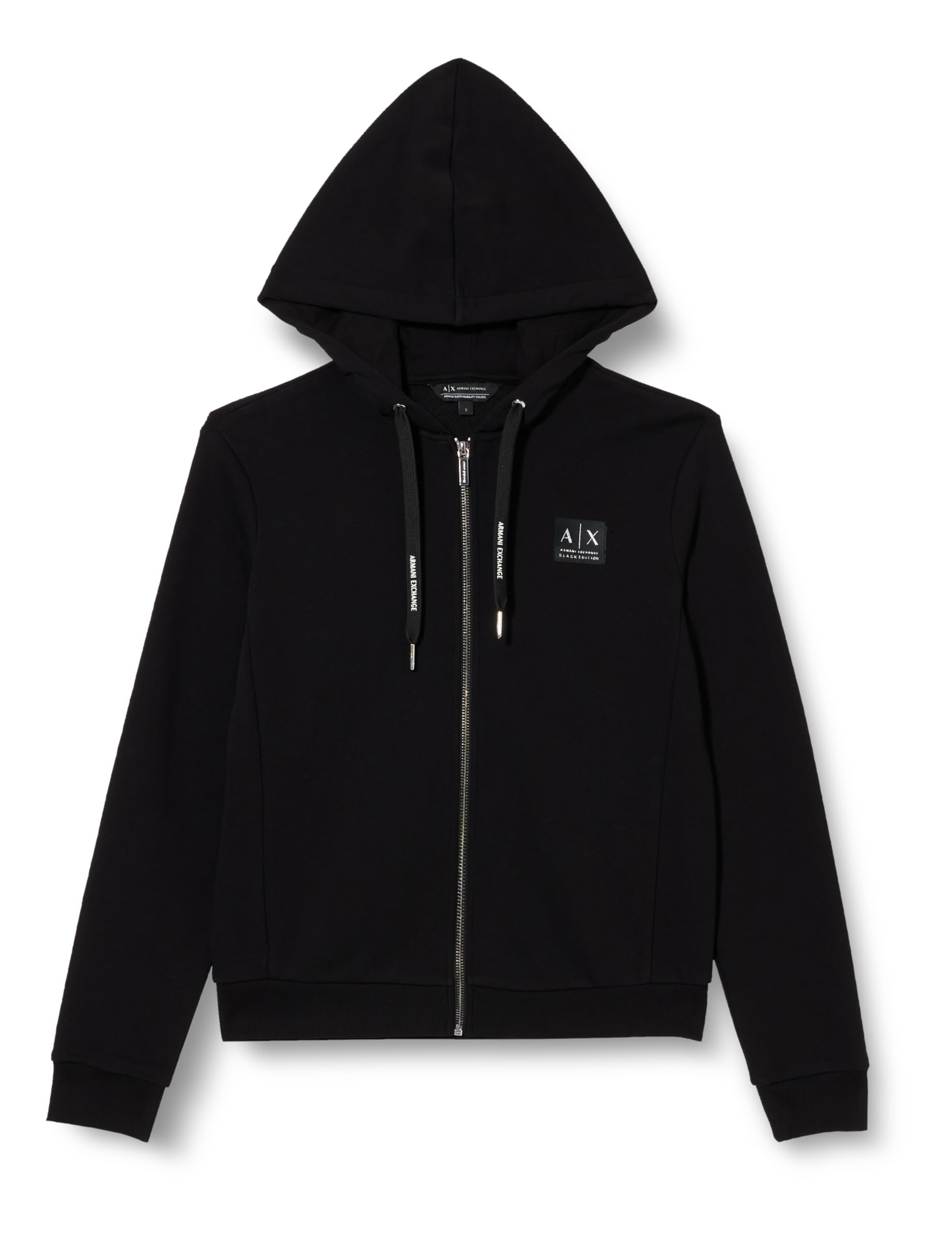 Armani Exchange Women's Sustainable, Black Edition, Zip Closure Hooded Sweatshirt, black, L