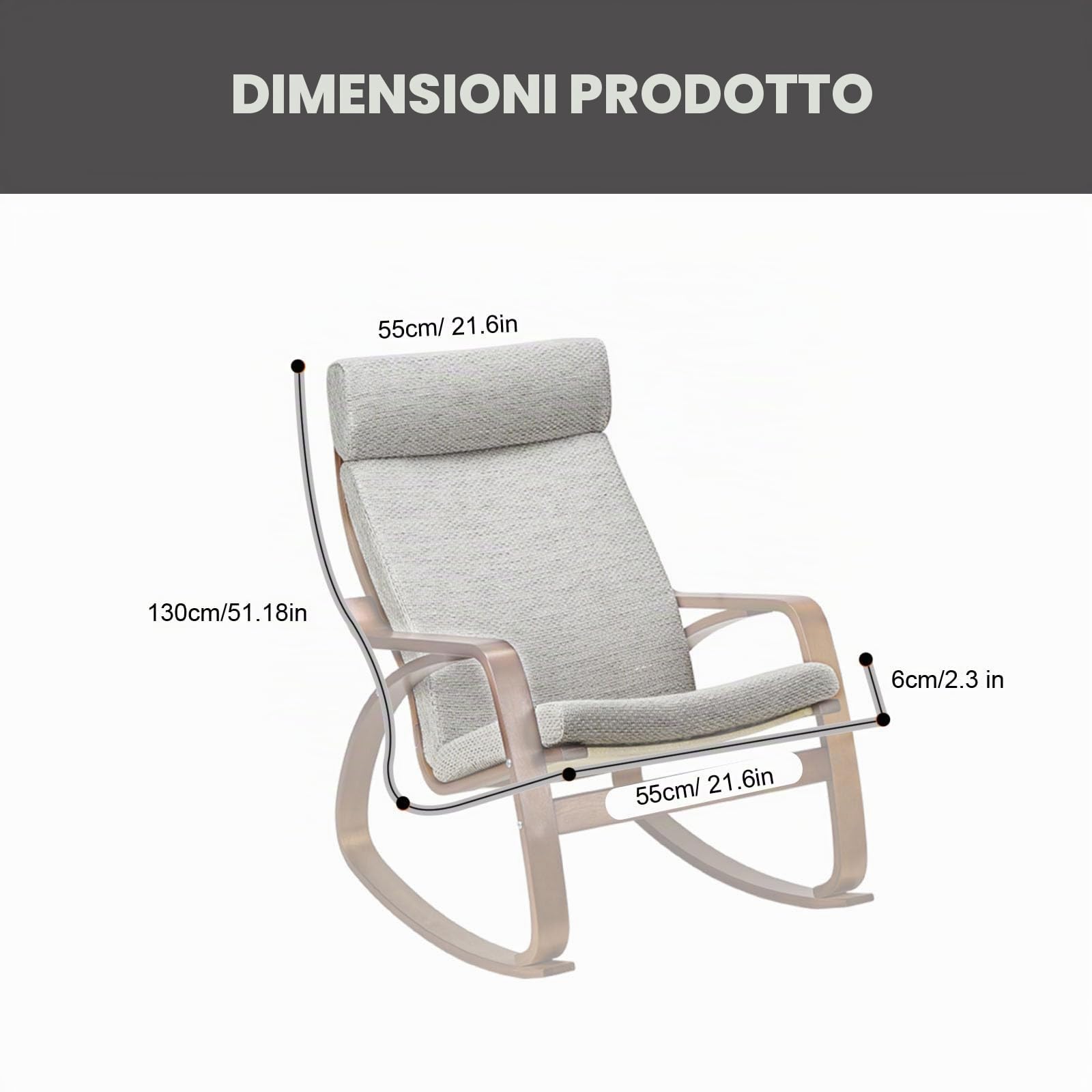 Cuscino per poltrona Poang da 1 pezzo, morbido cuscino di ricambio per sedia a dondolo con rivestimento rimovibile Cuscino in cotone per sedia Poang antiscivolo, spesso imbottito,Blue triangle