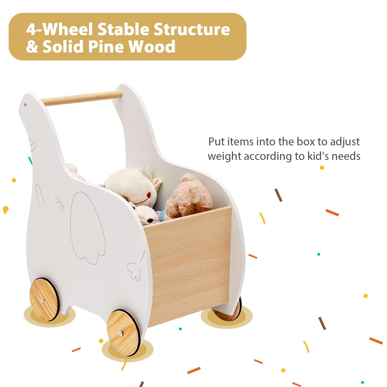 LIFEZEAL Andador para bebés, andador de madera con espacio para guardar juguetes, carrito de juguete con ruedas, cambiador para niños de 1 a 3 años