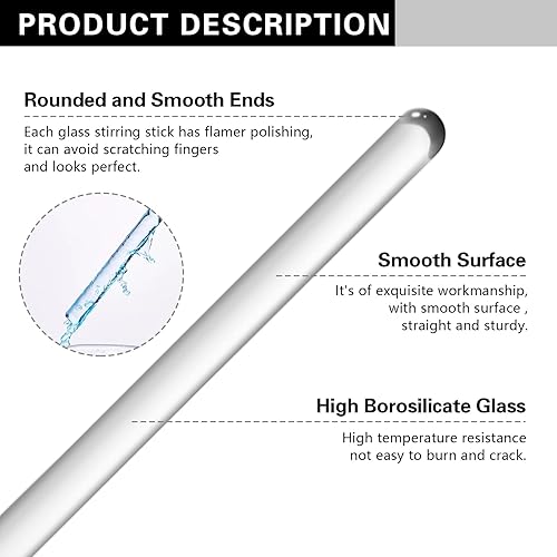 Miniatura 3 de Varilla de agitación de vidrio Barra de revolver de vidrio de 12 pulgadas de longitud Varilla de agitación de vidrio con ambos extremos redondos 8