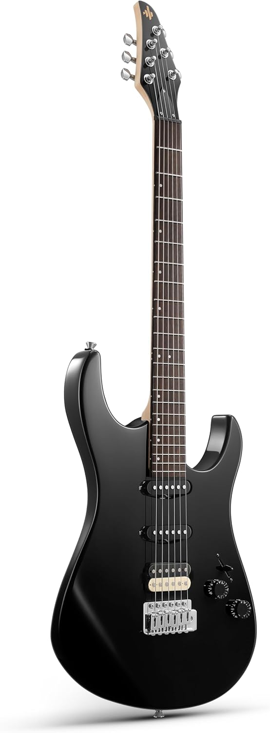 Donner DMT-66 Solid Body Electric Guitar Kit for Beginners, Full Size 39" Electric Guitar with HSS Pickups, Poplar Body, Maple Neck, Starter Guitar with Gig Bag, Strap, Whammy Bar, Wrench, Black