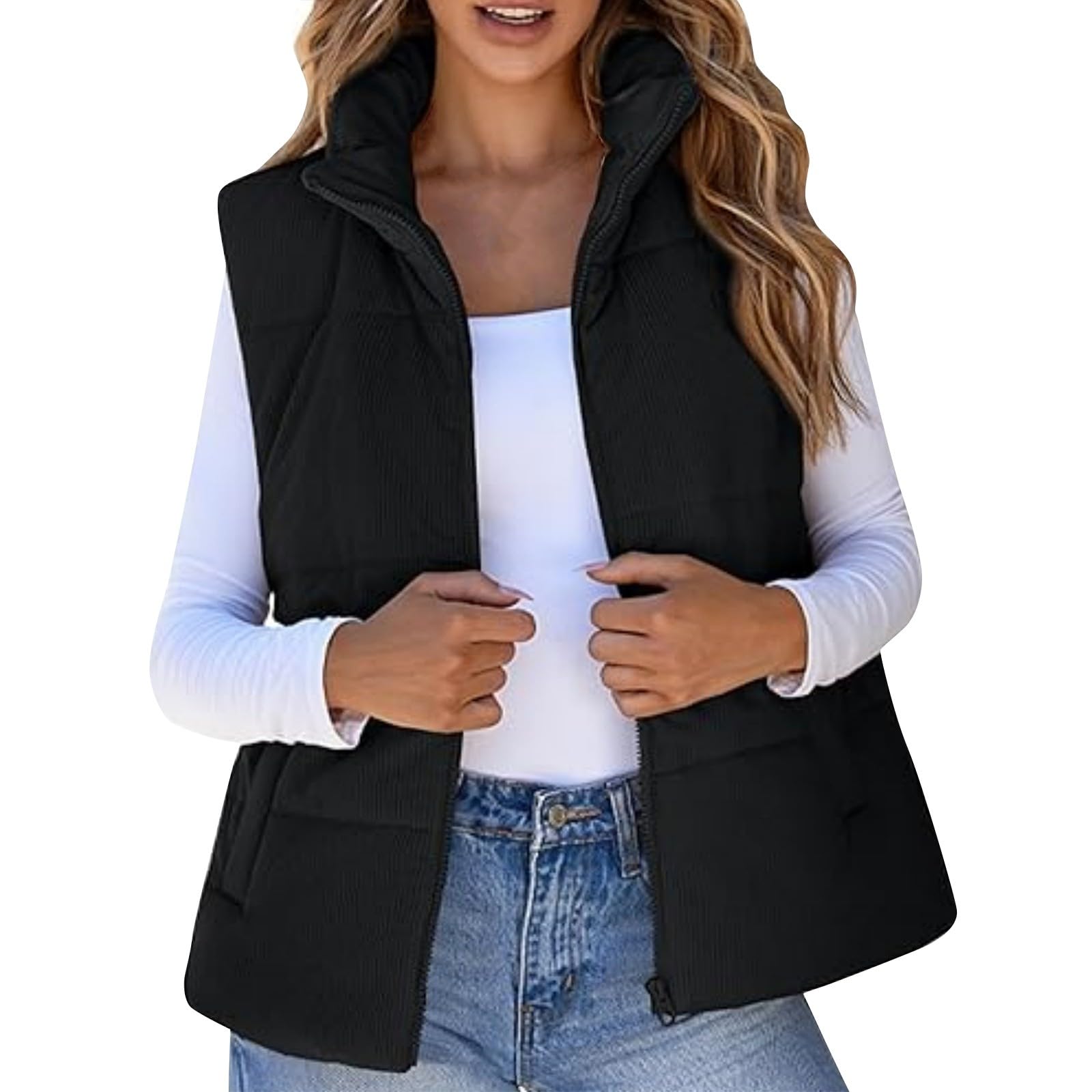 Générique Gilet Sans Manche Femme Chaud Polaire Zippé Gilet Veste pour Printemps Automne Hiver Manteaux Casual Mode Slim Hiver Veste Couleur unie avec Poches Gilet Femme