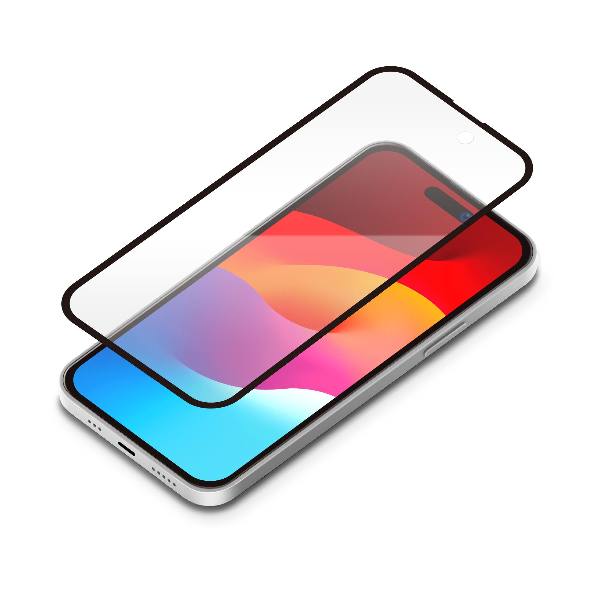 iPhone15 ガイドフレーム付 液晶全面保護ガラス 2度強化/ゴリラガラス [ブルーライト低減/光沢]