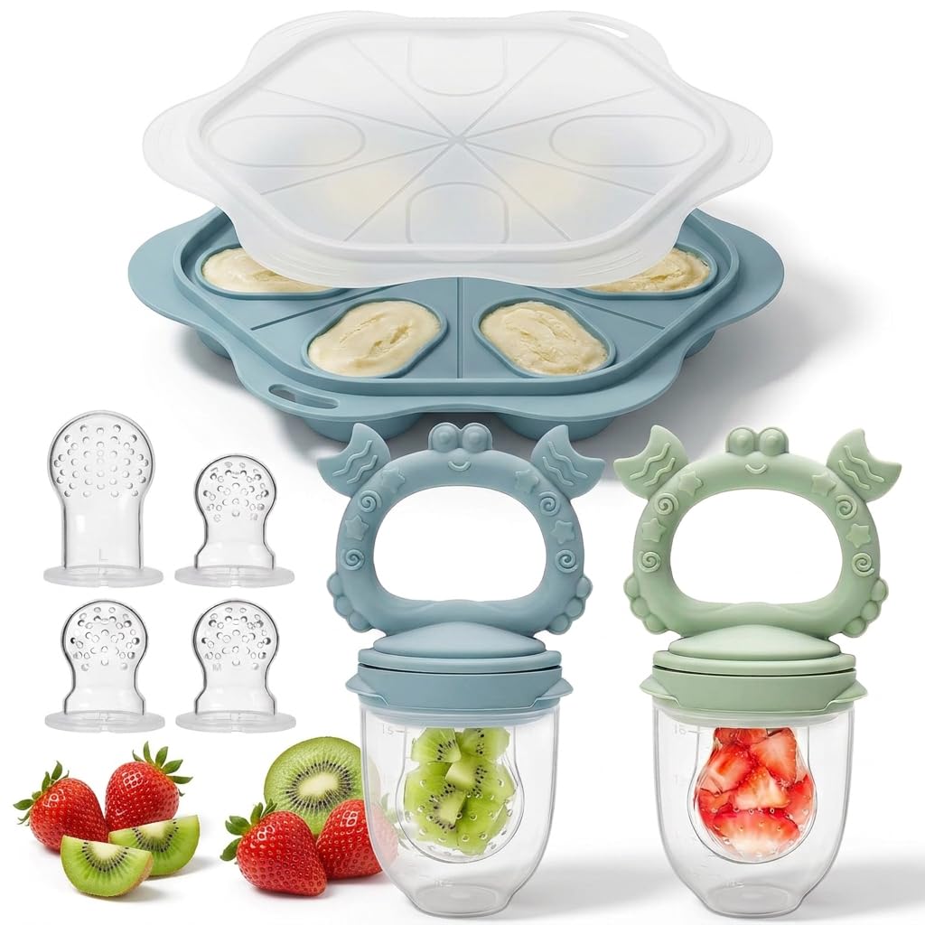ZUFlO Baby Fruit Feeder Teething Dummy, 6 Silicone Teats, 3M+