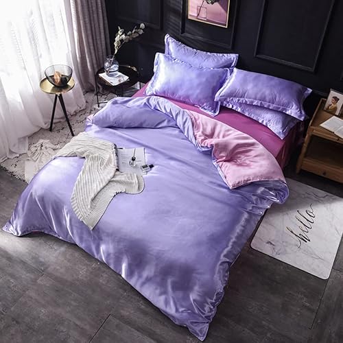 Vista 248 de Feelyou Juego de ropa de cama de satén similar a la seda, tamaño Queen, juego de funda de edredón sedosa rosa de lujo, funda de edredón suave, Multi