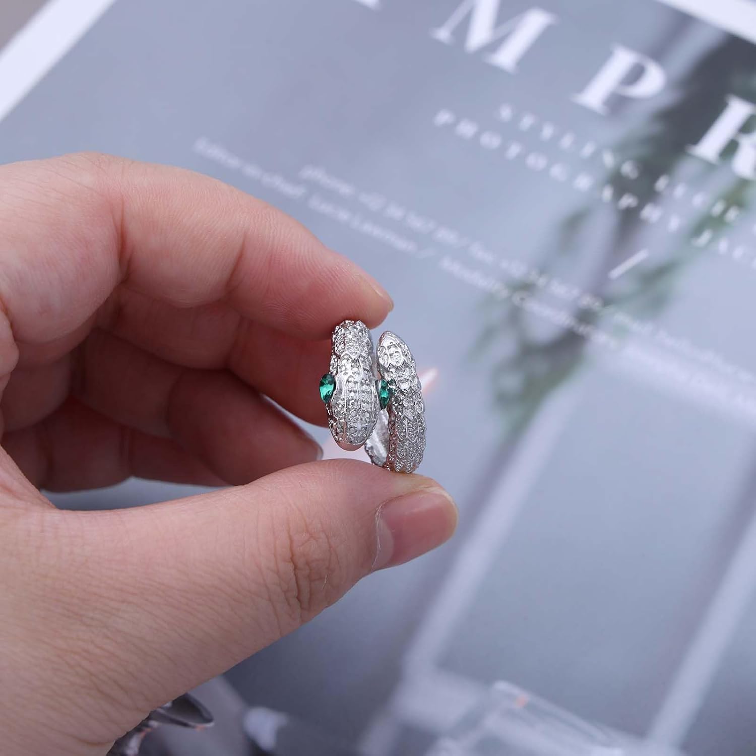 Boho Snake Wrap Open Ring Silver Crystal Snake Open Knuckle Ring Vintage Serpent Snake Finger Ring Snake Adjustable Stacking Ring Jewelry for Women - Image 6