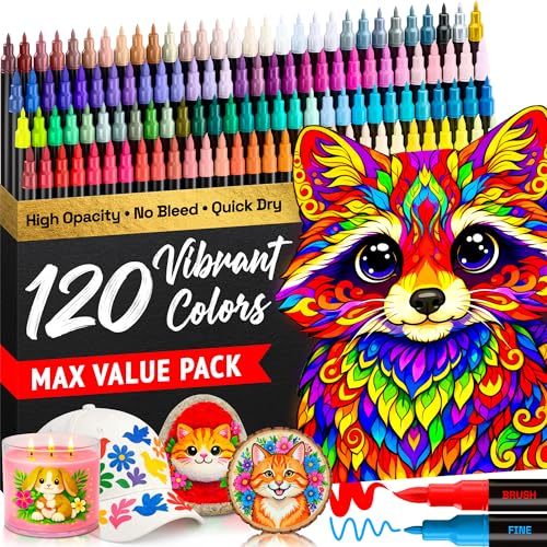 ARTISTRO 120 Acrylic Paint Pens - Dual Tip Brush +
