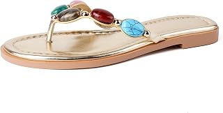 Jeweled Thong Flip Flops for Women Beach Flat Sandals