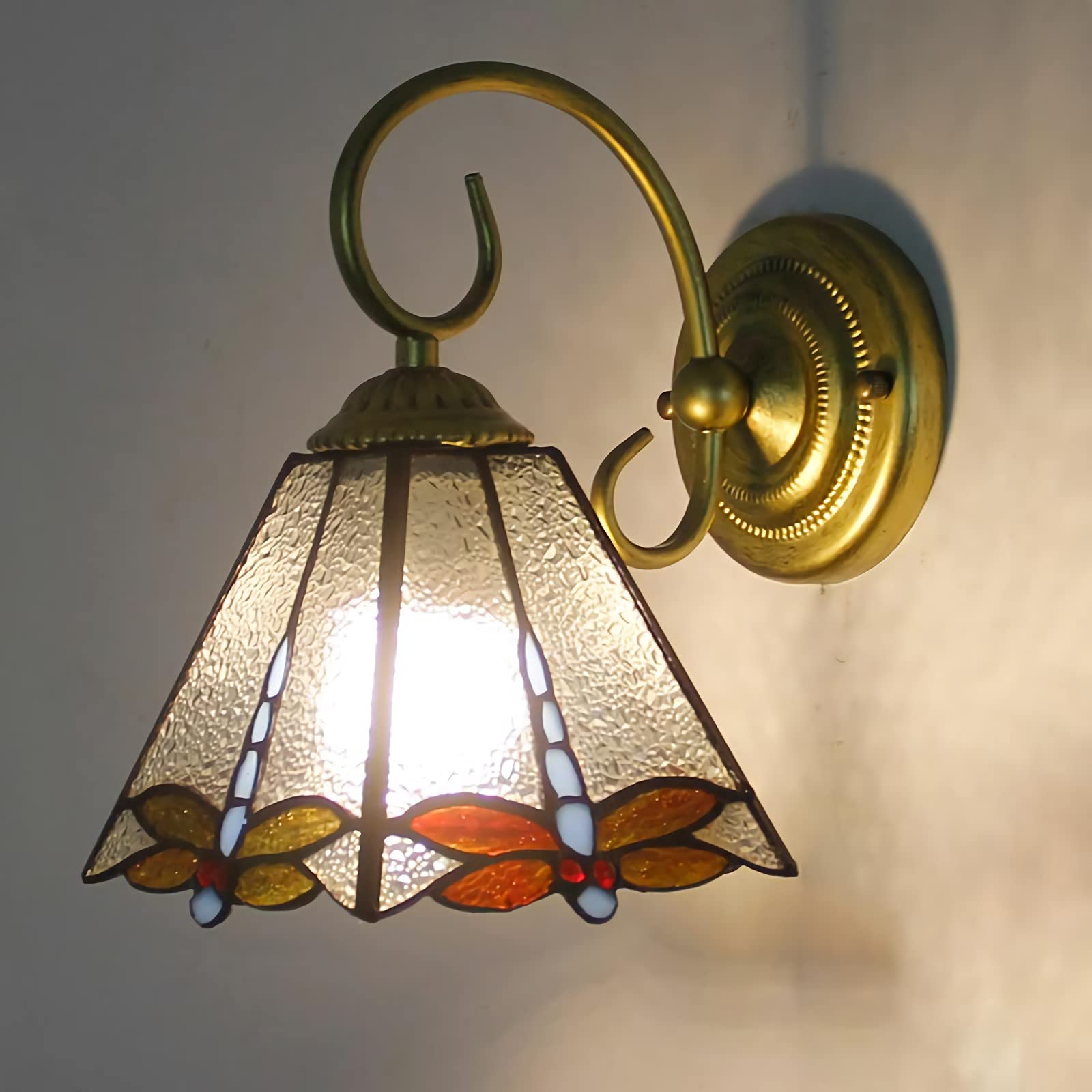 Aioneer Tiffany Style Wall Sconces With Stained Glass Shade And Metal Base Decorative Victorian Wall Light Fixture For Living Room Hallway Bedroom Bathroom Bedside Lamp Multicolo