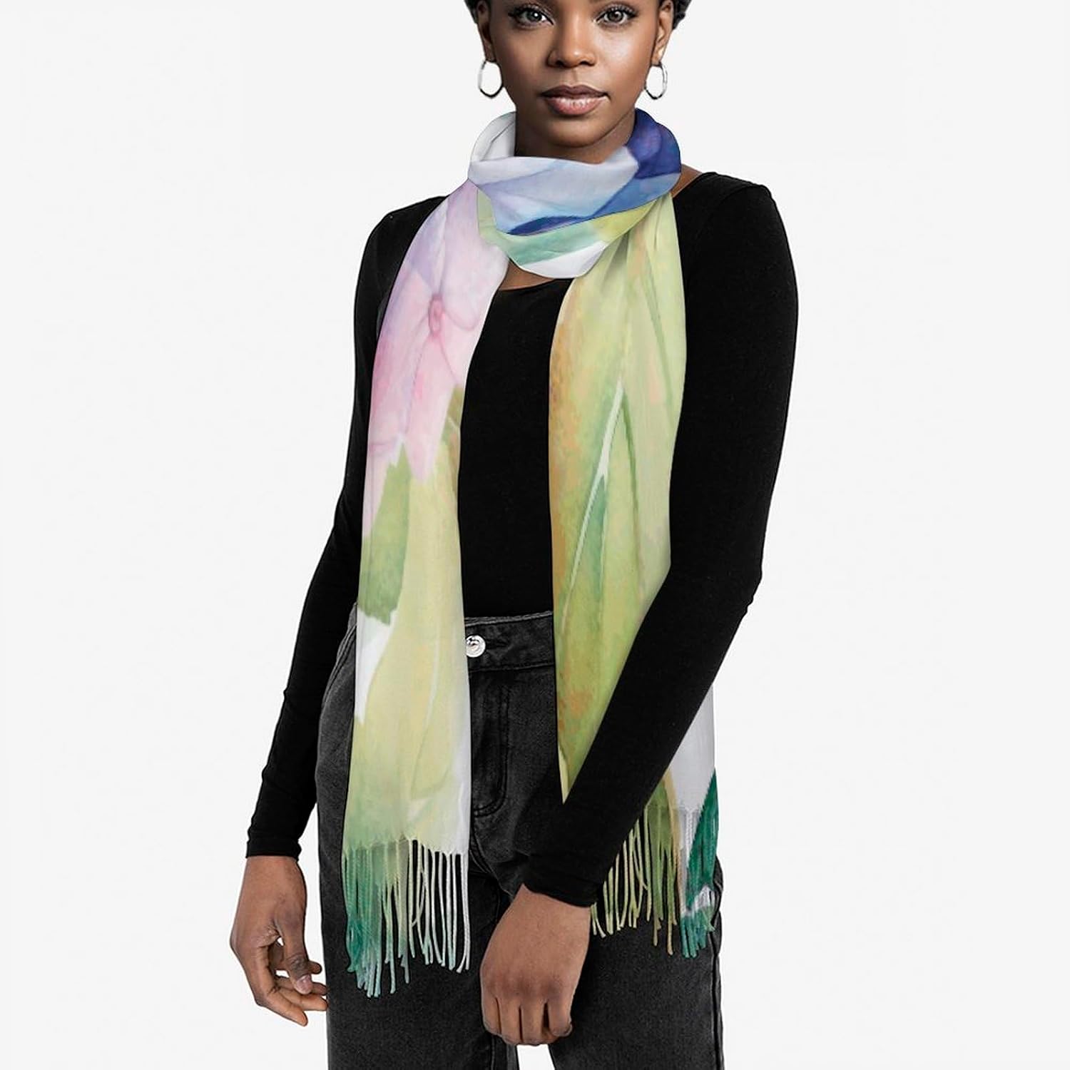 Hydrangea Watercolor Scarf for Women Men Classic Fashion Blanket Scarves Soft Cashmere Feel Scarf Cold Weather Warm Long Shawl Winter Large Scarves Classic Blanket Scarfs Thick
