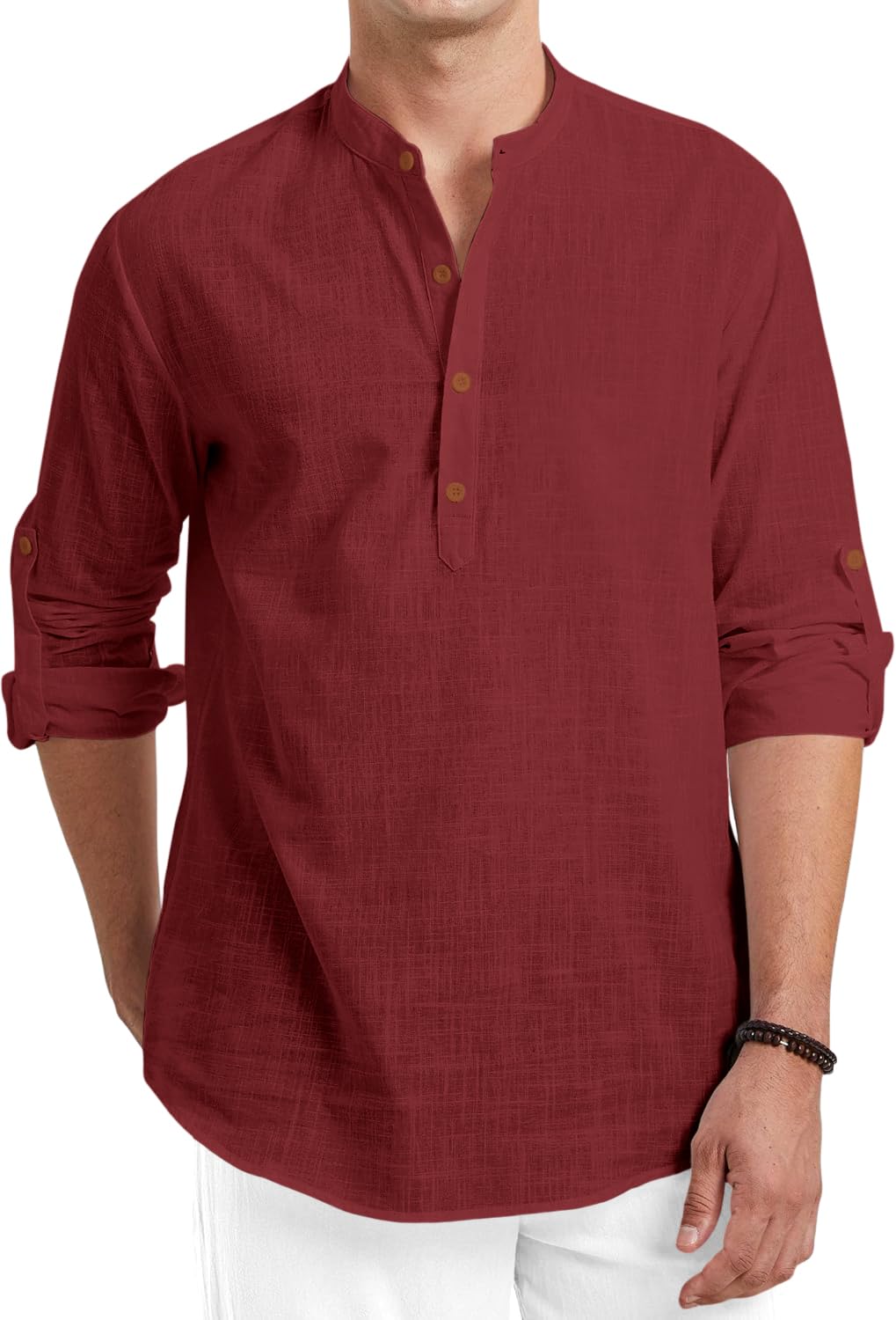 Royalscout Men Cotton Blend Full Sleeve Short Kurta Maroon