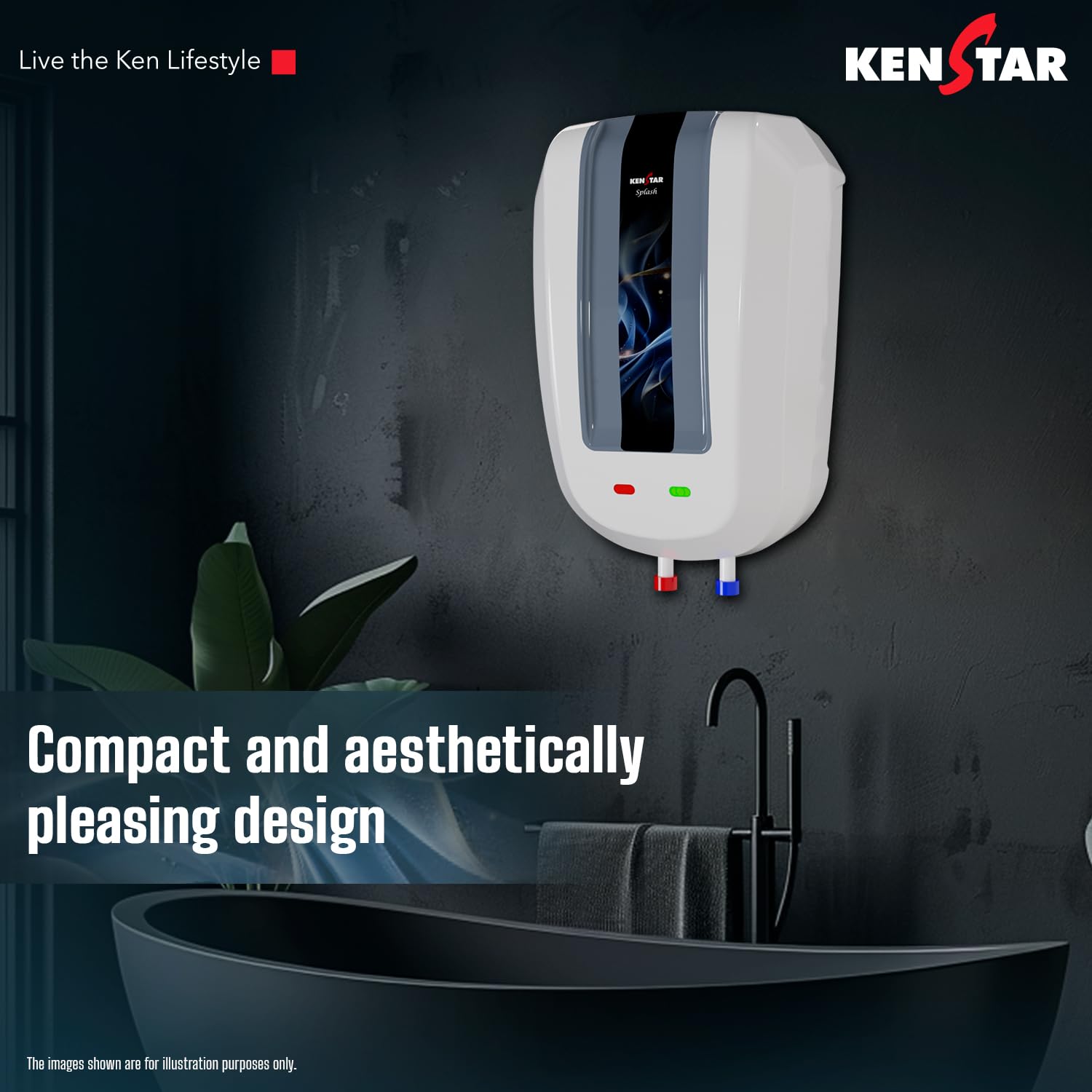 Kenstar Splash 5.9 L with Free Pipe |3000-Watts Powerful Heating | Electric Instant Water Heater (Geyser) |High Grade SS Tank with Advanced 4 Level Safety| Rust-Proof| White & Grey| 3