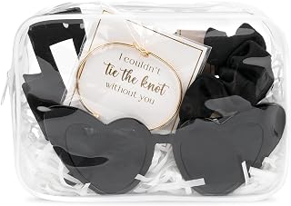 DEEKA 5 Pcs Bridesmaid Proposal Bag Set Gift Clear Makeup Toiletry Bag Bachelorette Party Favors Sunglasses Hair Claw Clips Scrunchies Knot Bracelets Bridal Wedding Party Gifts (Black)