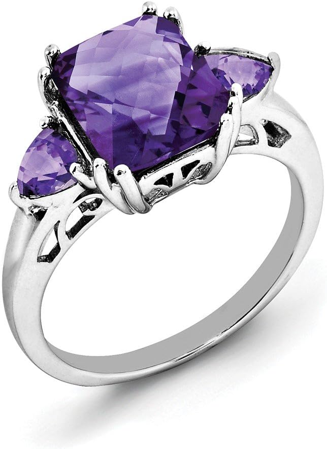 Diamond2Deal 925 Sterling Silver Rhodium Plated Amethyst Engagement Ring (3.5ct)