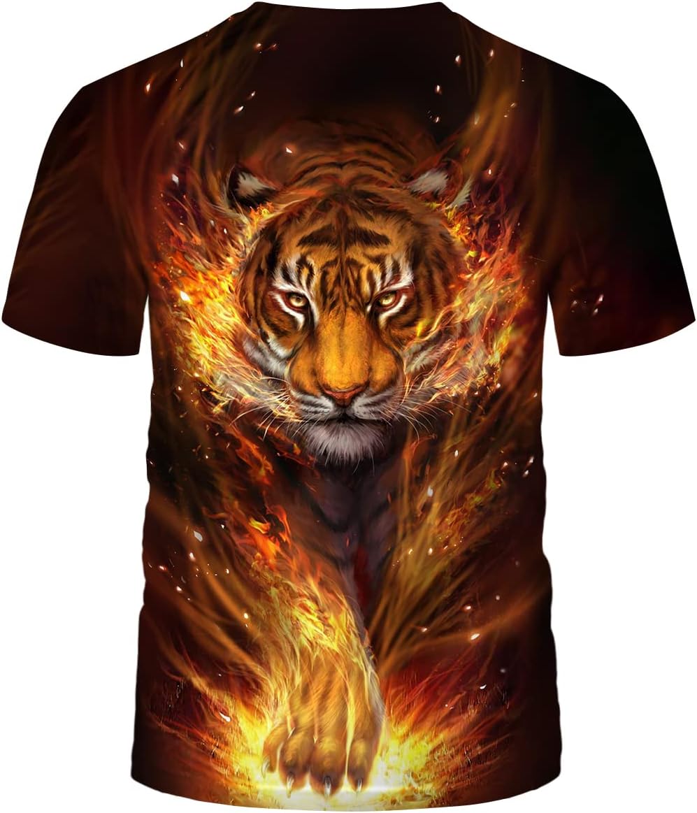 Men's Tiger T-Shirt Summer Short Sleeve Tees Tops Fantasy Animal Theme Shirt Realistic Graphic Shirt - Image 3