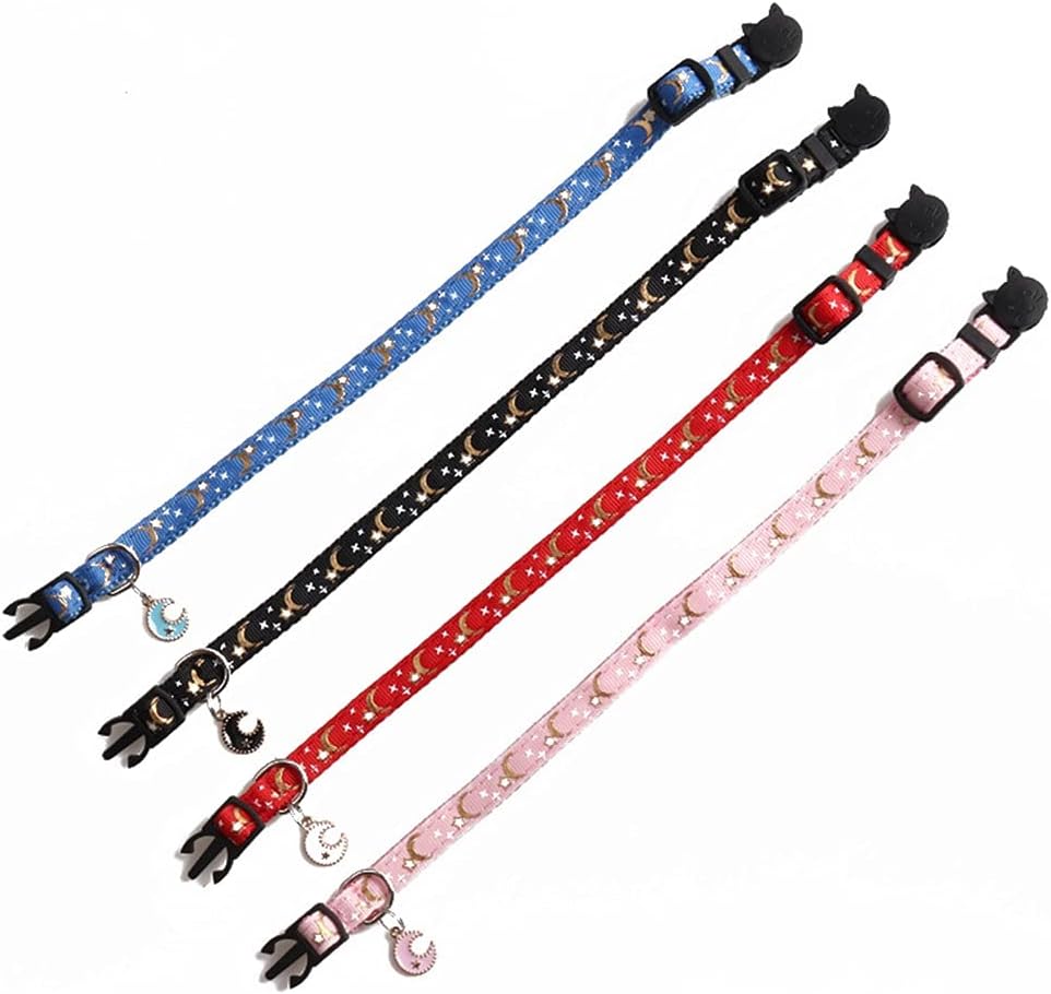 Cute Cats Collars with Moon Star Pendant Adjustable Puppy Kitten Necklace Fruits Pattern Cats Rabbit Collars with Bells (Pink)