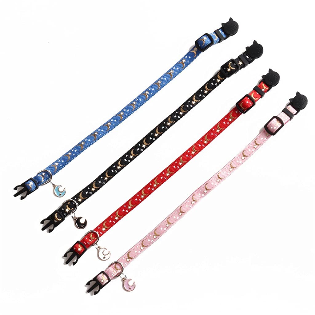 Niedliche Katzen Halsbänder mit Mond Stern Anhänger Verstellbare Welpe Kätzchen Halskette Früchte Muster Katzen Kaninchen Halsbänder mit Glöckchen (Rosa)