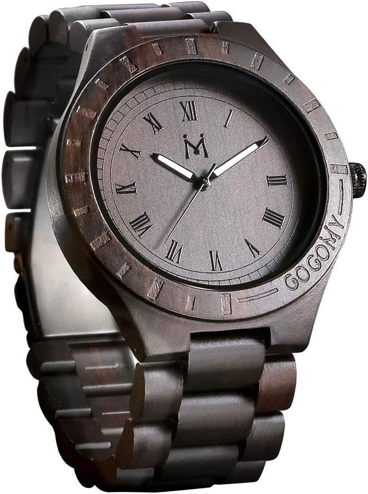 Mens Watch Ebony Wooden Watches Men Analog Quartz Watches for Men with Gift Box