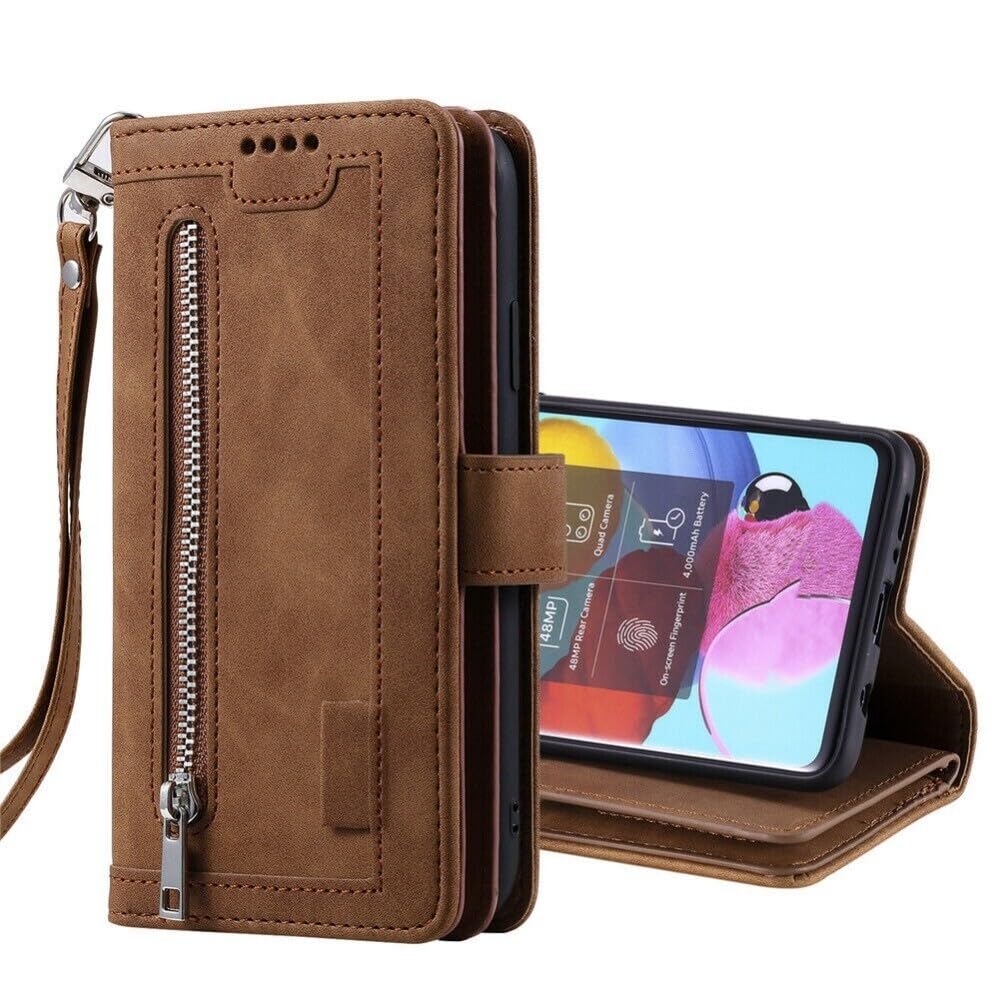 Genérico compatible con OPPO A77 5G/A77 4G/A77S 4G/A56S 5G Color: (Marrón) cartera de piel con cremallera con tapa trasera