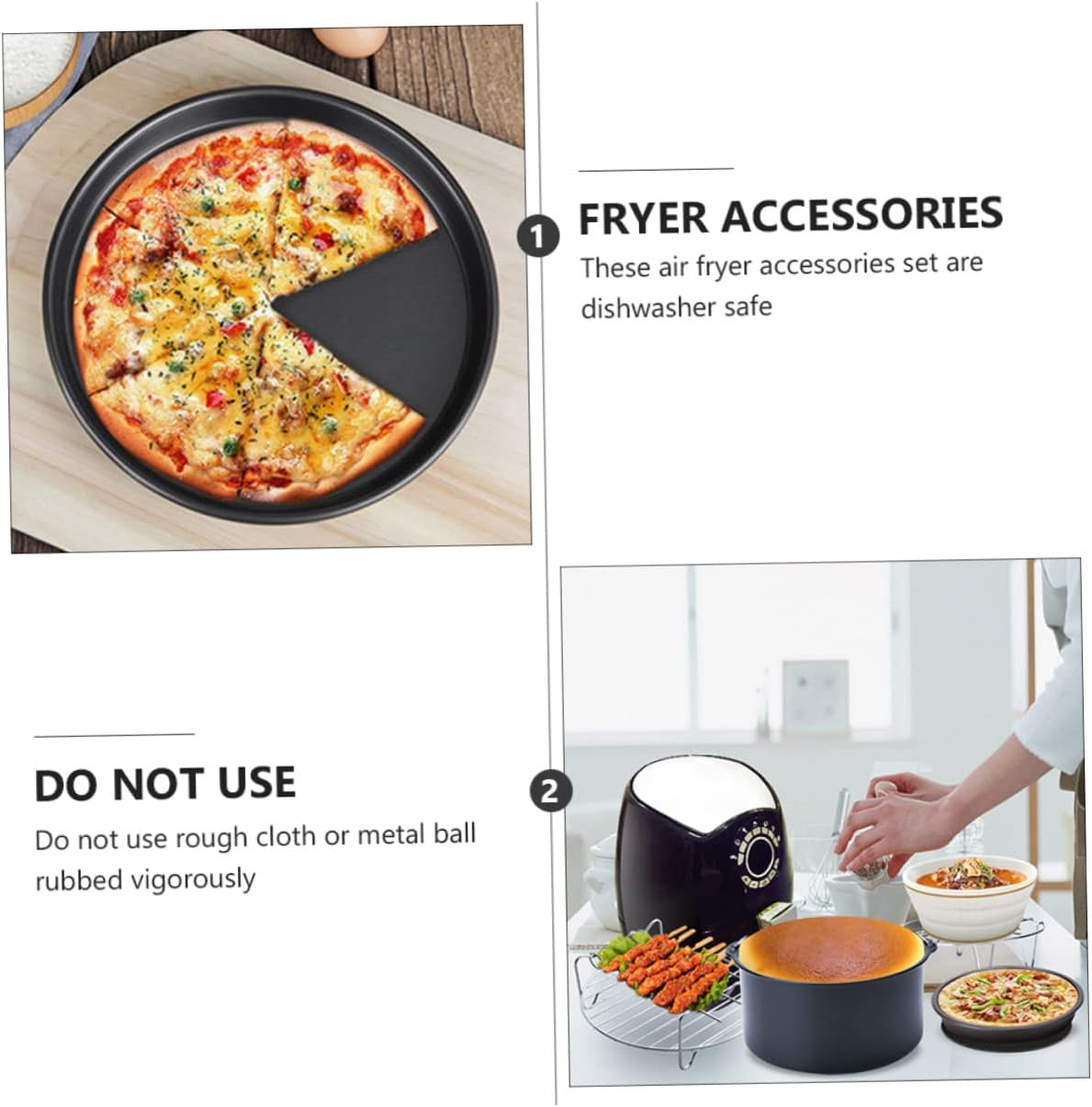 PRETYZOOM 6pcs Air Fryer Accessories Set Pizza Tray and Baking Pan 8 Inch Nonstick Kitchen Tools for Frying and Baking for Home Cook and Enthusiasts