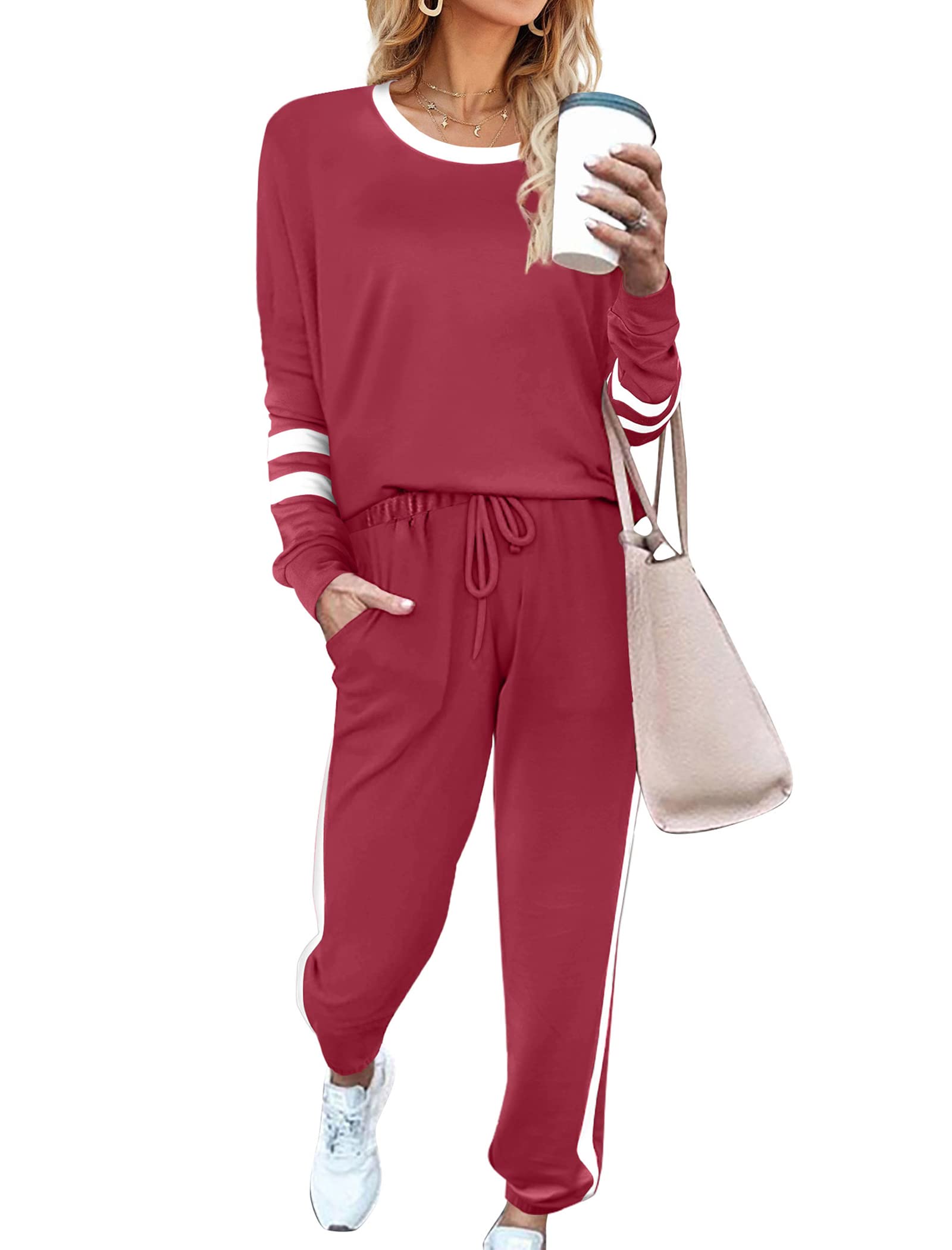 Aloodor Sweatsuit for Women 2 Piece Outfits for Womens Crewneck Sweatshirts Pullover