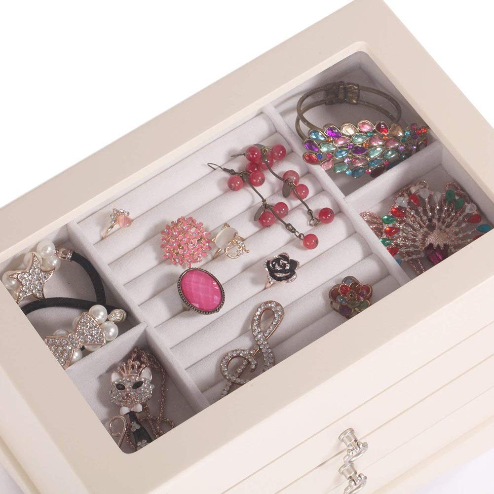 Joyero Almacenamiento Bandeja extraíble para Cajas Caja de Almacenamiento Caja de Almacenamiento Accesorios de Almacenamiento de joyería Cajón Grande Multicapa con Cerradura