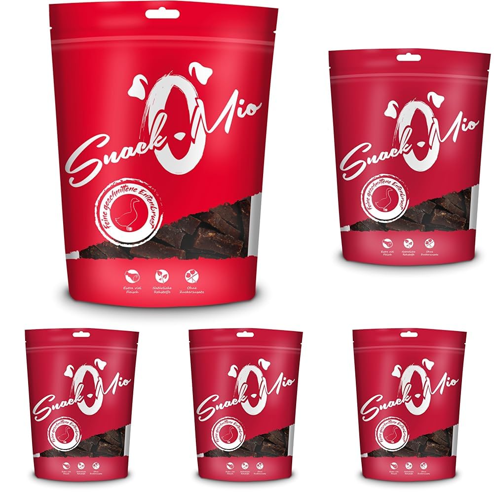 SnackOMio - Premium Kausnack für Hunde - Feine geschnittene Entenbrust, 70g, (1 x 0,07kg) (Packung mit 5)