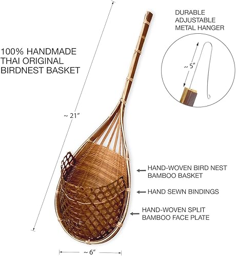 Miniatura 10 de PANWA Cesta colgante hecha a mano 100 de bambú tailandés tejida para orquídeas  Perchas multiusos estilo nido de pájaros para enrejado o cenador